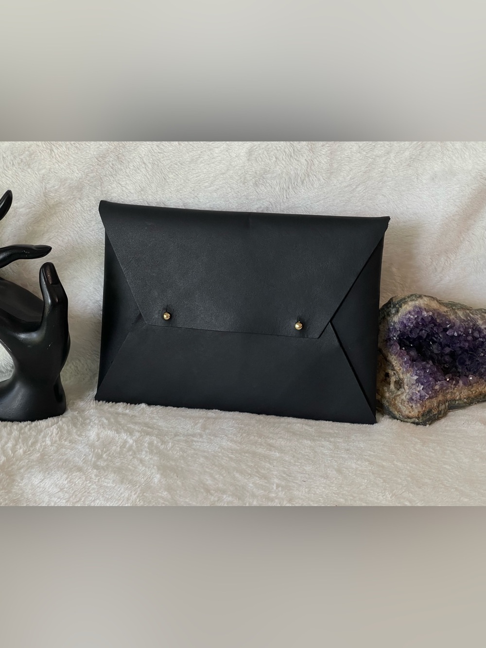 Tribe Alive Leather Envelope Clutch Black Gold hardware boho beach country